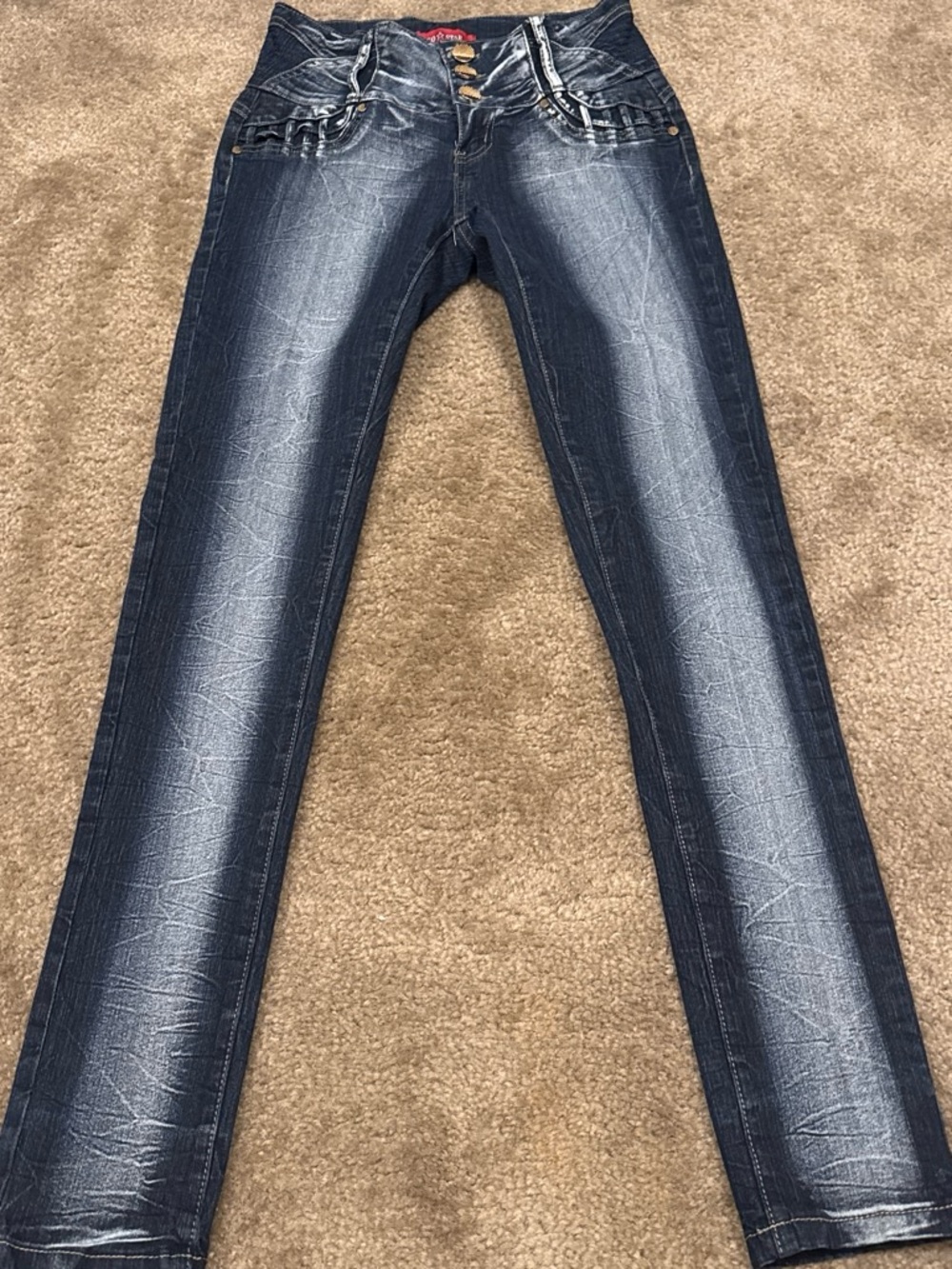 GOGO women’s Washed Navy Slim Straight Jeans